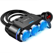 Load image into Gallery viewer, YANTU Cigarette Lighter Adapter 3 Socket Cigarette Lighter Splitter with LED Voltage Display Dual USB Car Charger On/Off Switches 12V Car Splitter Adapter Dashcam