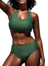 Load image into Gallery viewer, SouqFone Women Scoop Neck High Waisted Two Piece Swimsuit Ruffled Flounce Bikini Leopard Bathing Suit-L