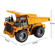 Load image into Gallery viewer, fisca Remote Control Dump Truck 2.4Ghz 4WD RC Truck 6 Channel Mine Construction Vehicle Toy Machine Model with LED Light and Metal Cab for Kids