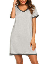 Load image into Gallery viewer, Ekouaer Nightgown Women's Cotton Nightshirts Short Sleeve Pajamas Shirts Sleepwear (Light Grey,L)