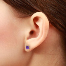 Load image into Gallery viewer, 14kt Yellow Gold Amethyst 4mm Square Princess Cut Stud Earrings