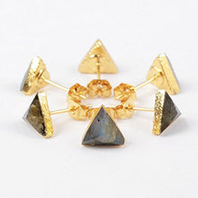 Load image into Gallery viewer, ZENGORI 1 Pair 8mm Triangle Gold Plated Natural Labradorite Stones Faceted Post Stud Earrings G1300