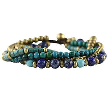 Load image into Gallery viewer, NOVICA Lapis Lazuli Brass Beaded Torsade Bracelet 'Freedom of Expression in Blue'