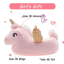 Load image into Gallery viewer, LseLom Girls Unicorn Slippers Warm Anti-Slip Kids Bedroom Shoes Memory Foam Cute Animals Soft Toddler House Slippers Indoor Outdoor Little Kid 13 Pink