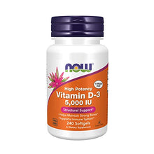 Load image into Gallery viewer, NOW Supplements, Vitamin D-3 5,000 IU, High Potency, Structural Support*, 240 Softgels