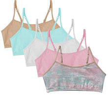 Load image into Gallery viewer, Popular Cotton Girls Training Bra - Crop Cami Training Bras for Girls w Adjustable Straps. Bra Pack 5 PK Pnk Tie Dye XL