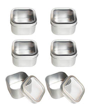 Load image into Gallery viewer, Empty 8-Ounce Capacity Square Silver Metal Tins with Clear Window for Candle Making, Candies, Gifts & Treasures (6 Pack)