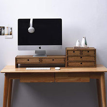 Load image into Gallery viewer, Kirigen Wood Monitor Stand with 2 Drawers - Computer Arm Riser Desk Storage Organizer,Speaker TV Laptop Printer Stand with Pen Slot and Cable Management,Dark Brown Desktop Shelf for Office DBR-2PMJ