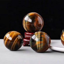 Load image into Gallery viewer, Natural Tiger Eye Healing Crystal Ball Gemstone Sphere with Wood Stand Sculpture Figurine for Reiki Divination Home Office Desk Decor (55-62mm)