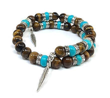 Load image into Gallery viewer, Tiger Eye Turquoise Southwestern Bangle Bracelet for Men & Women