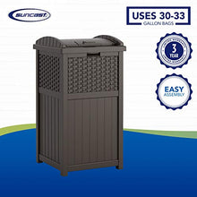 Load image into Gallery viewer, Suncast 33 Gallon Hideaway Can Resin Outdoor Trash with Lid Use in Backyard, Deck, or Patio, 33-Gallon, Brown