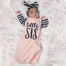 Load image into Gallery viewer, Newborn Baby Girl Little Sister Sleeper Gown Stripe Long Sleeve Nightgown Outfit (Pink, 0-6 Months)