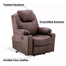 Load image into Gallery viewer, Mcombo Electric Power Lift Recliner Chair Sofa with Massage and Heat for Elderly, 3 Positions, 2 Side Pockets and Cup Holders, USB Ports, Faux Leather 7040 (Medium, Light Brown)