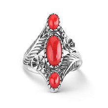 Load image into Gallery viewer, American West Sterling Silver Red Coral Floral Elongated Ring, size 7