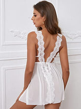 Load image into Gallery viewer, WDIRARA Women's Sleepwear Floral Lace Mesh V Neck Dress with Panty Nightgowns White S