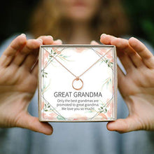Load image into Gallery viewer, Dear Ava Great Grandmother Gift Necklace: Great Grandma to Be, Generations, Gift Idea, 2 Linked Circles (Rose-Gold-Plated-Brass, NA)