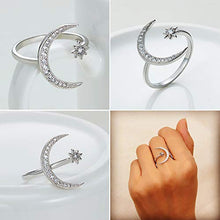 Load image into Gallery viewer, Milacolato Sterling Silver Moon Rings for women Adjustable Platinum Plated 5A Cubic Zirconia Crescent Moon Star Rings