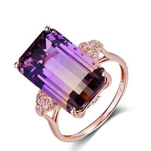 Load image into Gallery viewer, Xunuo Vintage 18K Rose Gold Plated Purple Gemstone Emerald Cushion Cut Tourmaline Ring Women's Anniversary Engagement Jewelry (US Size 7)