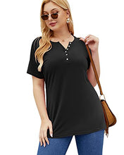 Load image into Gallery viewer, JIOTANG Womens Plus-Size Tops Summer Henley Shirts Buttons up Blouses with Pocket (26Plus, Black)