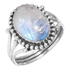 Load image into Gallery viewer, Rainbow Moonstone Ring 925 Sterling Silver Handmade Jewelry Size 9
