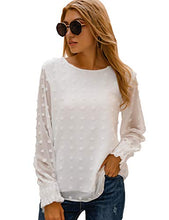 Load image into Gallery viewer, Blooming Jelly Womens Chiffon Blouses Elegant Lantern Long Sleeve Round Neck Top Pom Pom Shirt(Large, Wine Red)