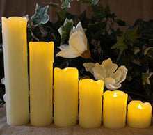 Load image into Gallery viewer, LED Lytes Timer Flameless Candles, Slim Set of 6, 2" Wide and 2"- 9" Tall, Ivory Color Wax and Flickering Amber Yellow Flame Battery Powered Flickering Candle Set