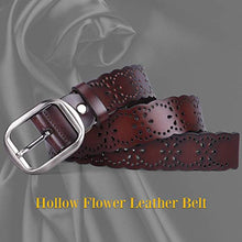 Load image into Gallery viewer, JASGOOD Women’s Hollow Flower Leather Belt for Jeans Pants Wide Belt for Ladies (Suitable for pant size 37-44 Inch, 24-brown)