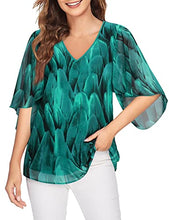 Load image into Gallery viewer, Furnex Womens Chiffon Blouses Work Casual 3/4 Sleeve V Neck Shirt Double Layer Summer Tops for Women Peacock Blue L