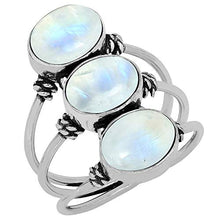 Load image into Gallery viewer, Moonstone Ring Size 5 925 Silver Overlay Vintage Style Handmade Jewelry