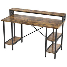 Load image into Gallery viewer, IRONCK Industrial Computer Desk 55", Office Desk with Printer Monitor Shelf Storage Shelf CPU Stand, Studying Writing Table for Home Office