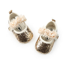 Load image into Gallery viewer, Baby Girl Moccasins Princess Sparkly Premium Lightweight Soft Sole Prewalker Toddler Shoes (M:6-12 Months, 1816-Gold)