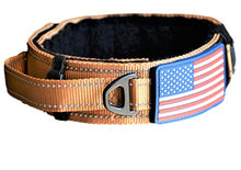 Load image into Gallery viewer, Diezel Pet Products Dog Collar with Control Handle Quick Release Metal Buckle Heavy Duty Military Style 2" Width Nylon with USA Flag for Handling and Training Large Canine K9 (729C-TANTAC)