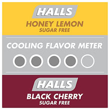 Load image into Gallery viewer, HALLS Relief Variety Pack Honey Lemon and Black Cherry Sugar Free Cough Drops, 6 Packs of 25 Drops (150 Total Drops)