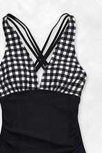 Load image into Gallery viewer, CUPSHE Women's One Piece Swimsuit V Neck Tummy Control Cross Back Vintage Swimwear Bathing Suits White Stripe Floral M