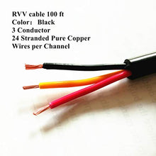 Load image into Gallery viewer, RVV Wire Cable Extension Cord Copper Wire 3 Conductor Electric Cores 100ft Length Black (100ft 3core Blackwire)