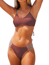 Load image into Gallery viewer, CUPSHE Women's Dark Red Ribbed Strappy Self Tie Low Waist Bikini Set, XS