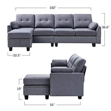 Load image into Gallery viewer, HONBAY Reversible Sectional Sofa Couch for Living Room L-Shape Sofa Couch 4-seat Sofas Sectional for Apartment Dark Grey