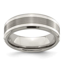 Load image into Gallery viewer, Edward Mirell Titanium Brushed 925 Sterling Silver Inlay 7mm Wedding Ring Band Size 8.00 Man Fancy Precious Metal Fine Jewelry For Dad Mens Gifts For Him