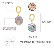 Load image into Gallery viewer, La Raffine Natural Baroque Pearl Lustrous with 14K Gold Plating Textured Dangle/Waterdrop Irregular Shape Handmade Earrings for Women Girl Gifts for Valentines/Birthday/Anniversary/Mother’s Day