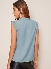 Load image into Gallery viewer, Milumia Women's Elegant Notch Neck Sleeveless Blouse Guipure Lace Work Office Solid Top Dusty Blue Small