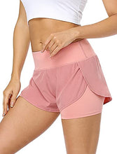 Load image into Gallery viewer, Star Vibe Workout Athletic Gym Yoga Shorts for Women Quick-Dry High Waisted Running Shorts with Zip Pockets and Liner 2 in 1 2 Pack Black/Pink M