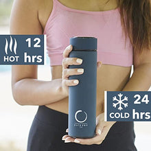 Load image into Gallery viewer, Pure Zen Tea Thermos with Infuser - Stainless Steel Insulated Tea Infuser Tumbler for Loose Leaf Tea, Iced Coffee and Fruit-Infused Water - Leakproof Tea Tumbler With Infuser - 15oz - Blue