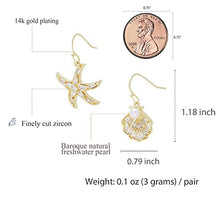 Load image into Gallery viewer, Sea star/Starfish and Shell Shape with Natural Freshwater Pearl and Zircon, 14K Gold Plating Dangle Earrings for Women Girl Gifts Valentines/Birthday/Anniversary/Mothers Day