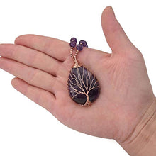 Load image into Gallery viewer, Top Plaza Natural Stone Beads Healing Crystal Amethyst Necklace Tree of Life Wire Wrapped Teardrop Gemstone Pendant Jewelry for Womens Girls Mother