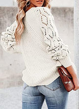 Load image into Gallery viewer, Womens Sweaters Fall 2022 Off Shoulder Long Sleeve Casual Crew Neck Fashion Crochet Knitted Pullover Jumper Top Milky White