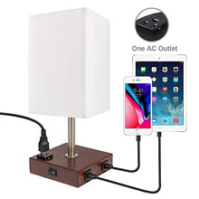 Load image into Gallery viewer, DEEPLITE Lamps for Bedrooms Set of 2, Bedside Lamp with USB Ports and AC Outlet, Modern Table Lamp for Nightstand, End/Side Table, Dresser, Office Desk, Wood Rustic Lamp for Living Room, Dorm Reading