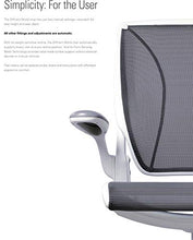 Load image into Gallery viewer, Humanscale Diffrient World Chair | Pinstripe Black Mesh Seat and Back | Black Frame with Black Trim | Height-Adjustable Duron Arms | Standard Foam Seat, 3" Carpet Casters, and 5" Cylinder