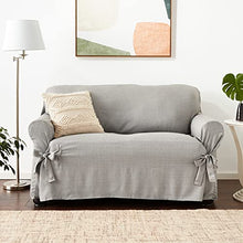 Load image into Gallery viewer, SureFit Home Décor SF43573 Mason Loveseat Cover, Relaxed Fit, Polyester/Spandex, Machine Washable, One Piece, Gray Color