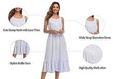 Load image into Gallery viewer, MZROCR Cotton Nightgowns for women Soft Sleeveless Night gown Long Nightdress for Ladies Button Down Pajama Dress Sleepwear Four seasons Light Blue