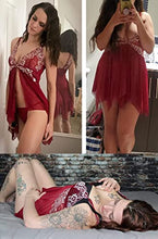 Load image into Gallery viewer, Lingerie for Women Front Closure Babydoll Lace Chemise V Neck Mesh Sleepwear ( Wine Red, S)